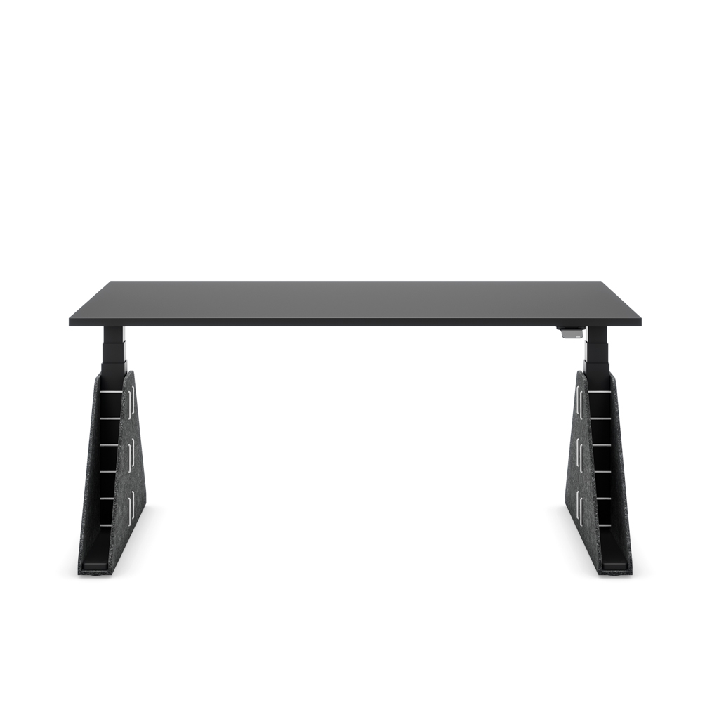 Höhenverstellbarer Schreibtisch Masterlift® Flex Akustix®-Edition, Trapez Dunkelgrau, Schwarz Dekor/Schwarz 160x80