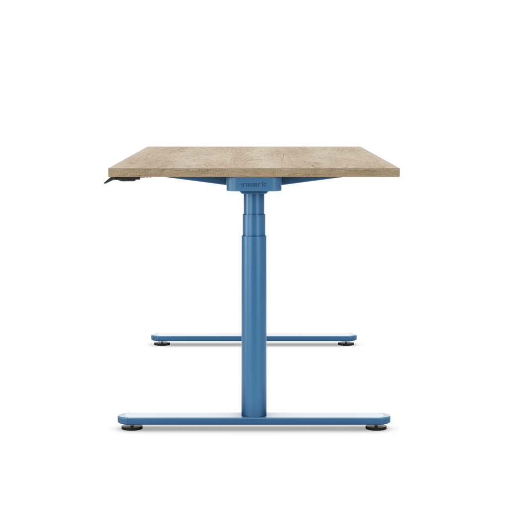 Höhenverstellbarer Schreibtisch Masterlift® Flex Basic rund, Eiche Dekor/Brillantblau 180x80