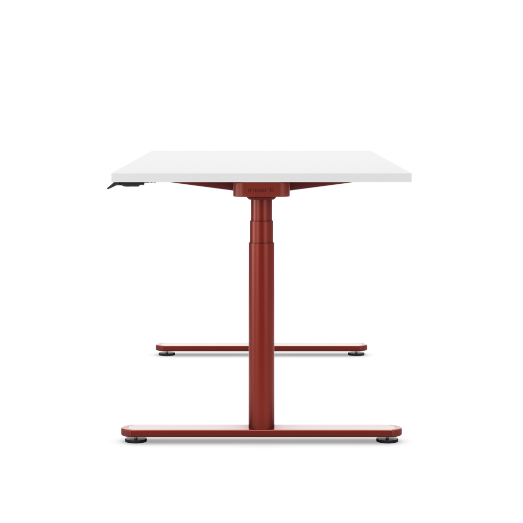 Höhenverstellbarer Schreibtisch Masterlift® Flex Basic rund, Weiss/Braunrot 140x80