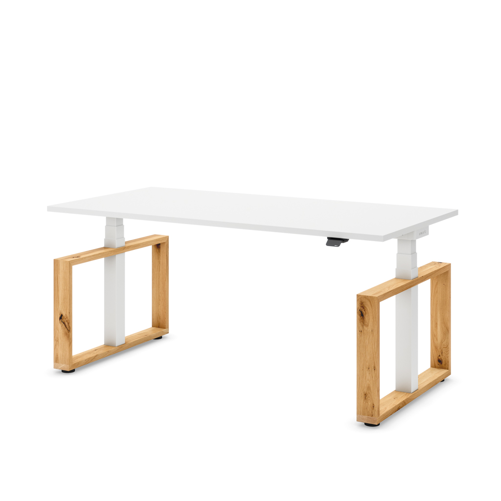 Höhenverstellbarer Schreibtisch Masterlift® Flex Loop-Edition, Holz Rechteck, Weiss Dekor/Weiss 160x80