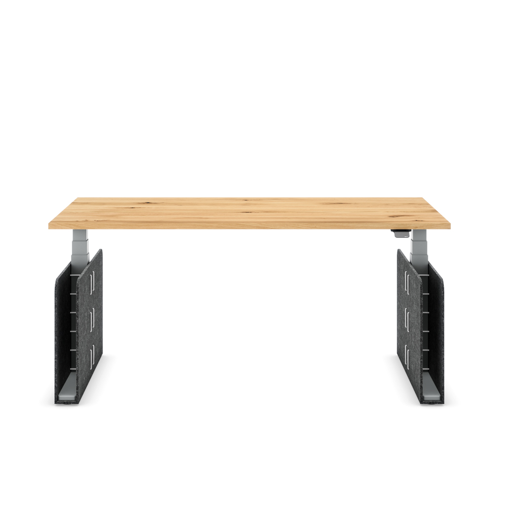 Höhenverstellbarer Schreibtisch Masterlift® Flex Akustix®-Edition, Rechteck Dunkelgrau, Eiche Massivholz/Silber 160x80
