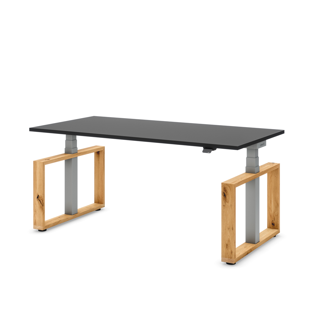 Höhenverstellbarer Schreibtisch Masterlift® Flex Loop-Edition, Holz Rechteck, Schwarz Dekor/Silber 200x80