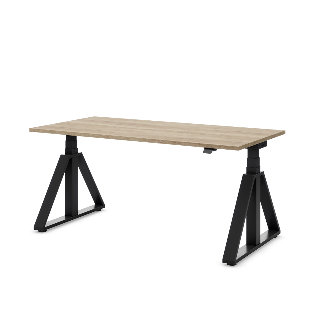 Höhenverstellbarer Schreibtisch Masterlift® Flex Loop-Edition, Stahl Trapez, Eiche Dekor/Schwarz 160x80