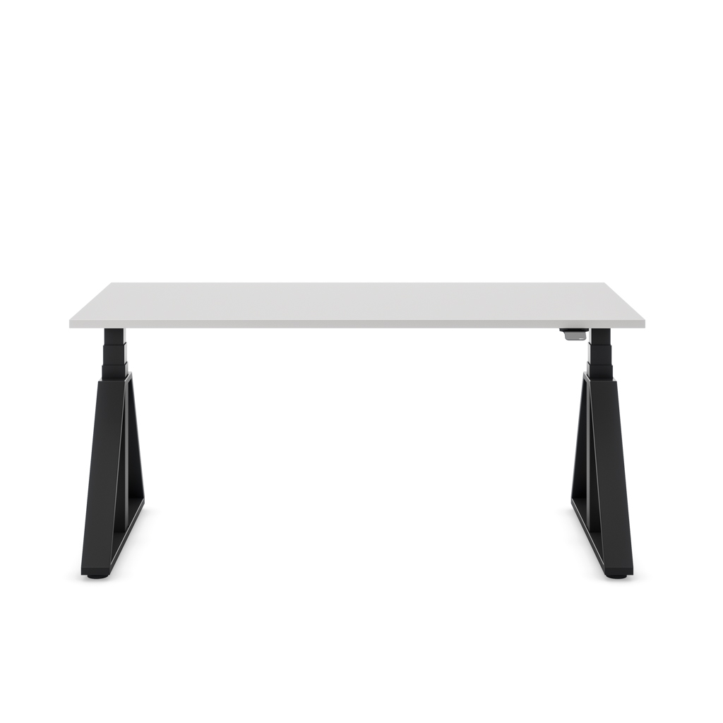Höhenverstellbarer Schreibtisch Masterlift® Flex Loop-Edition, Stahl Trapez, Lichtgrau Dekor/Schwarz 160x80
