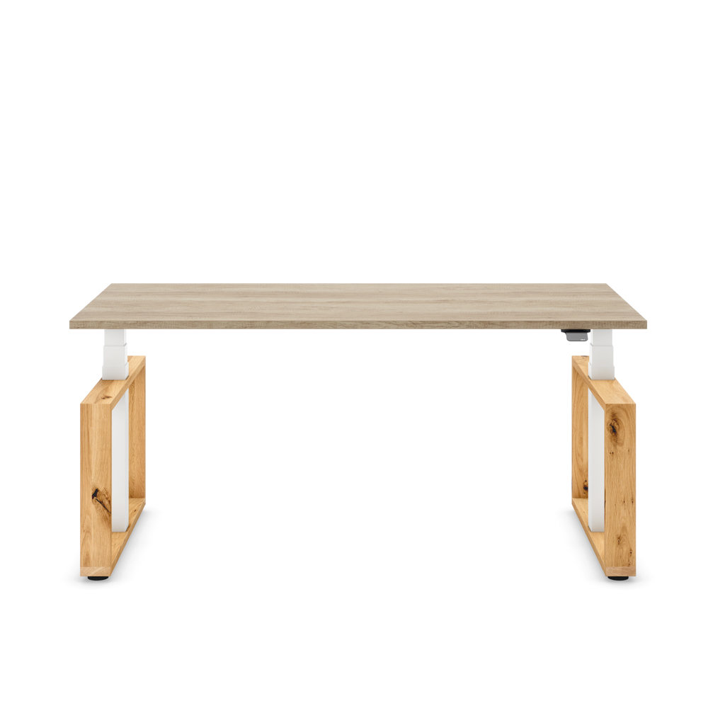 Höhenverstellbarer Schreibtisch Masterlift® Flex Loop-Edition, Holz Rechteck, Eiche Dekor/Weiss 160x80
