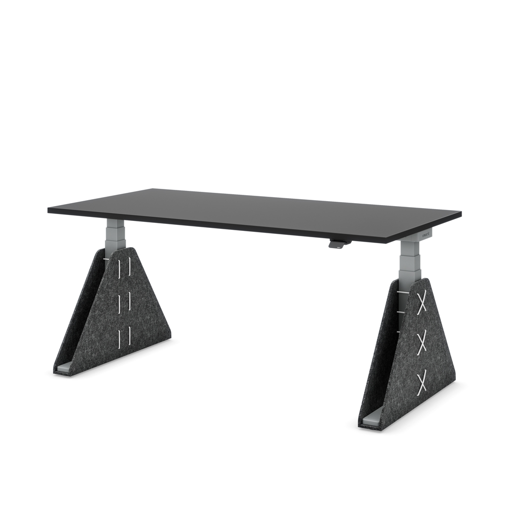 Höhenverstellbarer Schreibtisch Masterlift® Flex Akustix®-Edition, Trapez Dunkelgrau, Schwarz Dekor/Silber 200x80