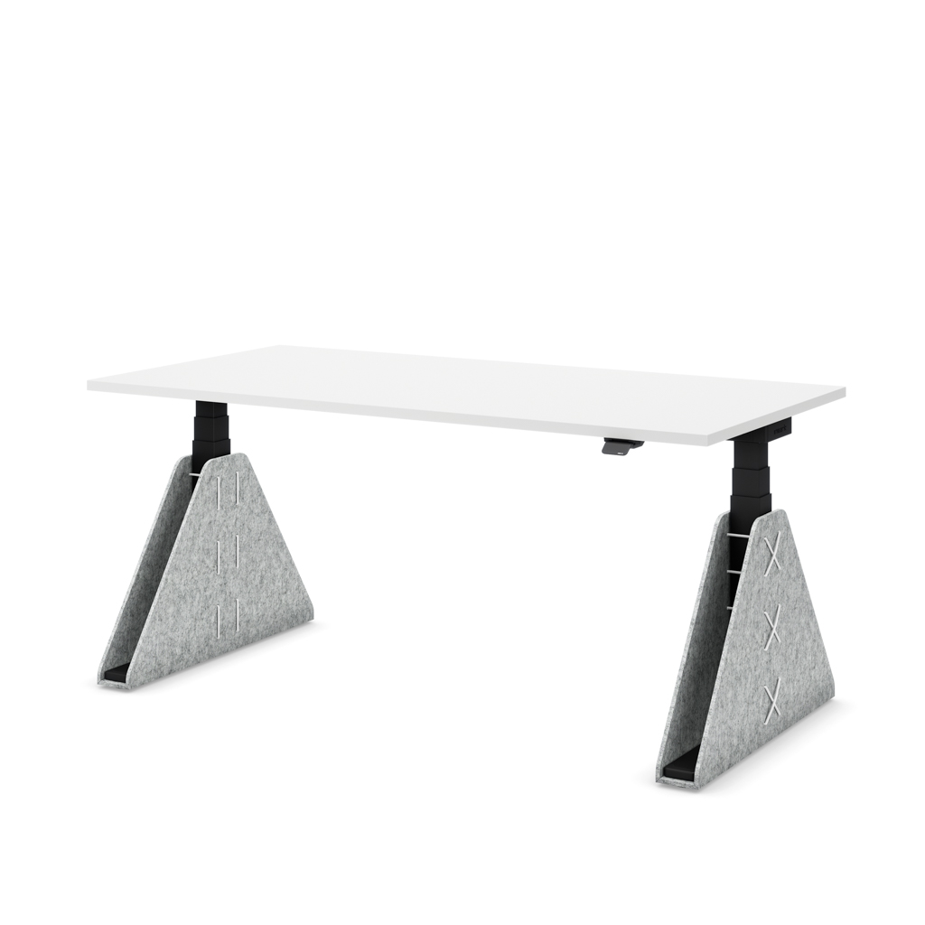 Höhenverstellbarer Schreibtisch Masterlift® Flex Akustix®-Edition, Trapez Hellgrau, Weiss Dekor/Schwarz 200x80