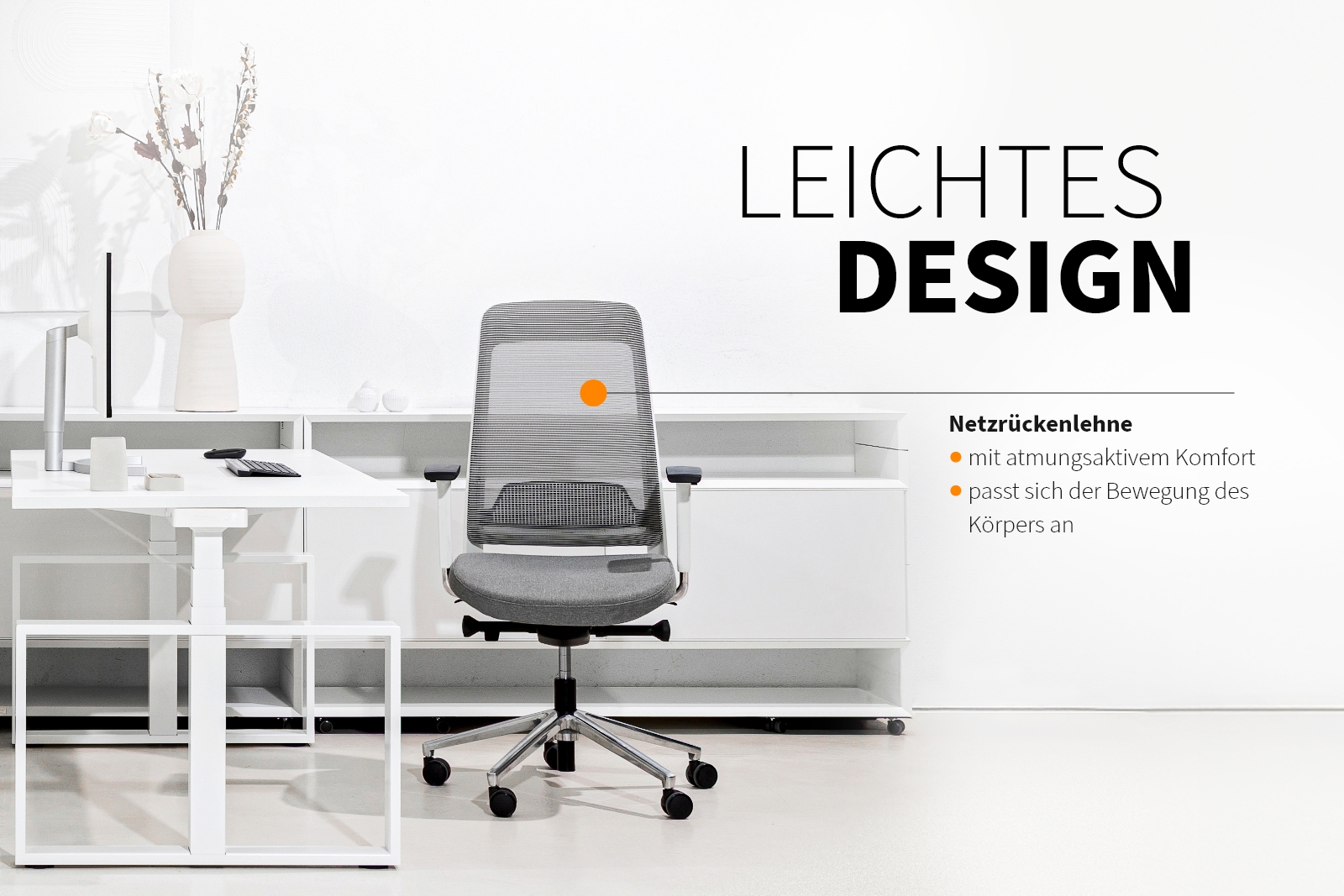 Inwerk Teamo® Original - Ergonomischer Bürostuhl, Weiß/Grau