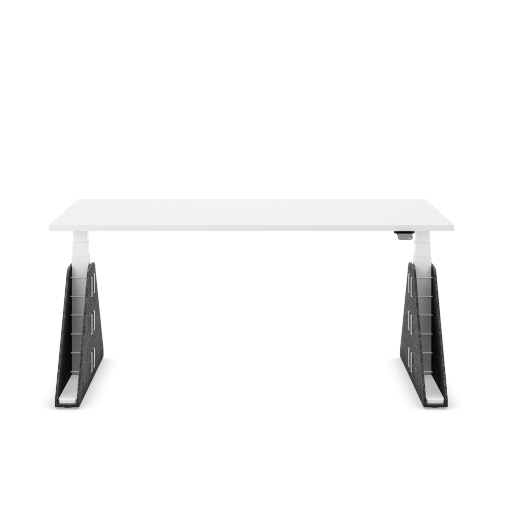Höhenverstellbarer Schreibtisch Masterlift® Flex Akustix®-Edition, Trapez Dunkelgrau, Weiss Dekor/Weiss 160x80