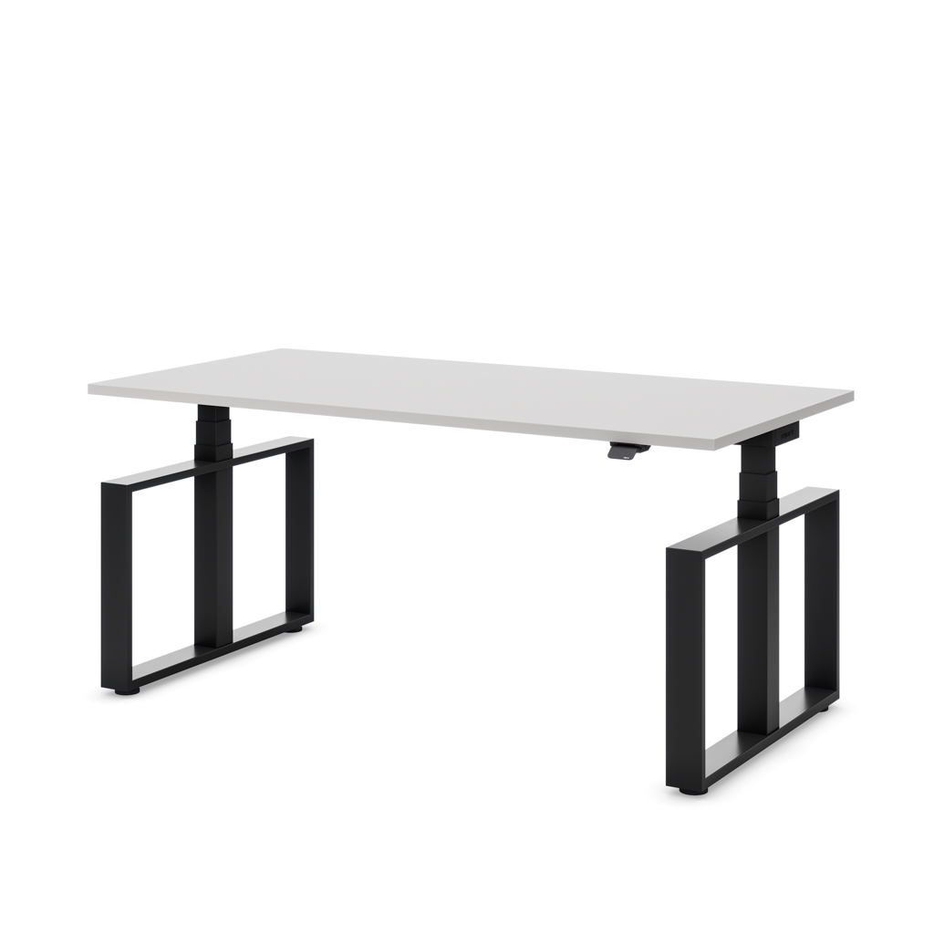 Höhenverstellbarer Schreibtisch Masterlift® Flex Loop-Edition, Stahl Rechteck, Lichtgrau Dekor/Schwarz 180x80