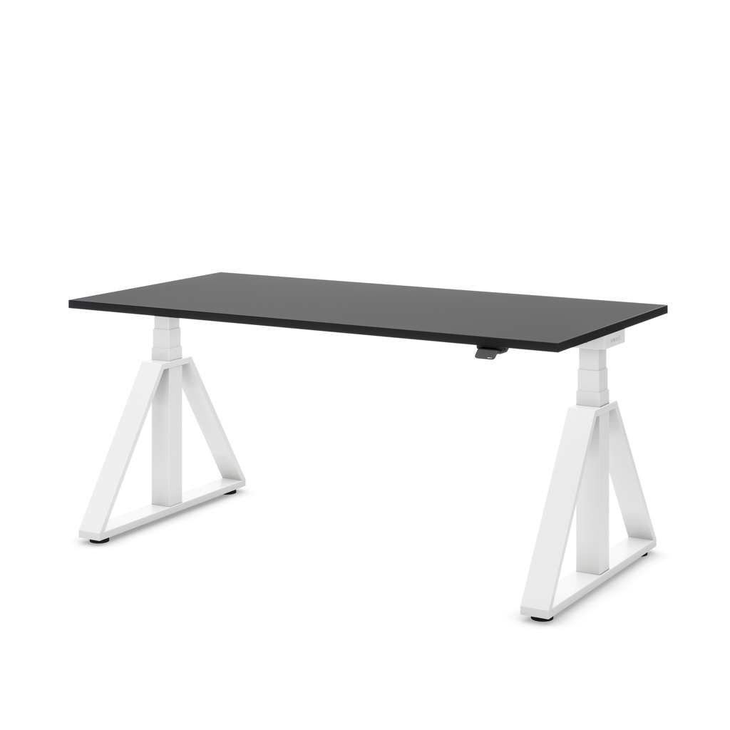 Höhenverstellbarer Schreibtisch Masterlift® Flex Loop-Edition, Stahl Trapez, Schwarz Dekor/Weiss 120x80