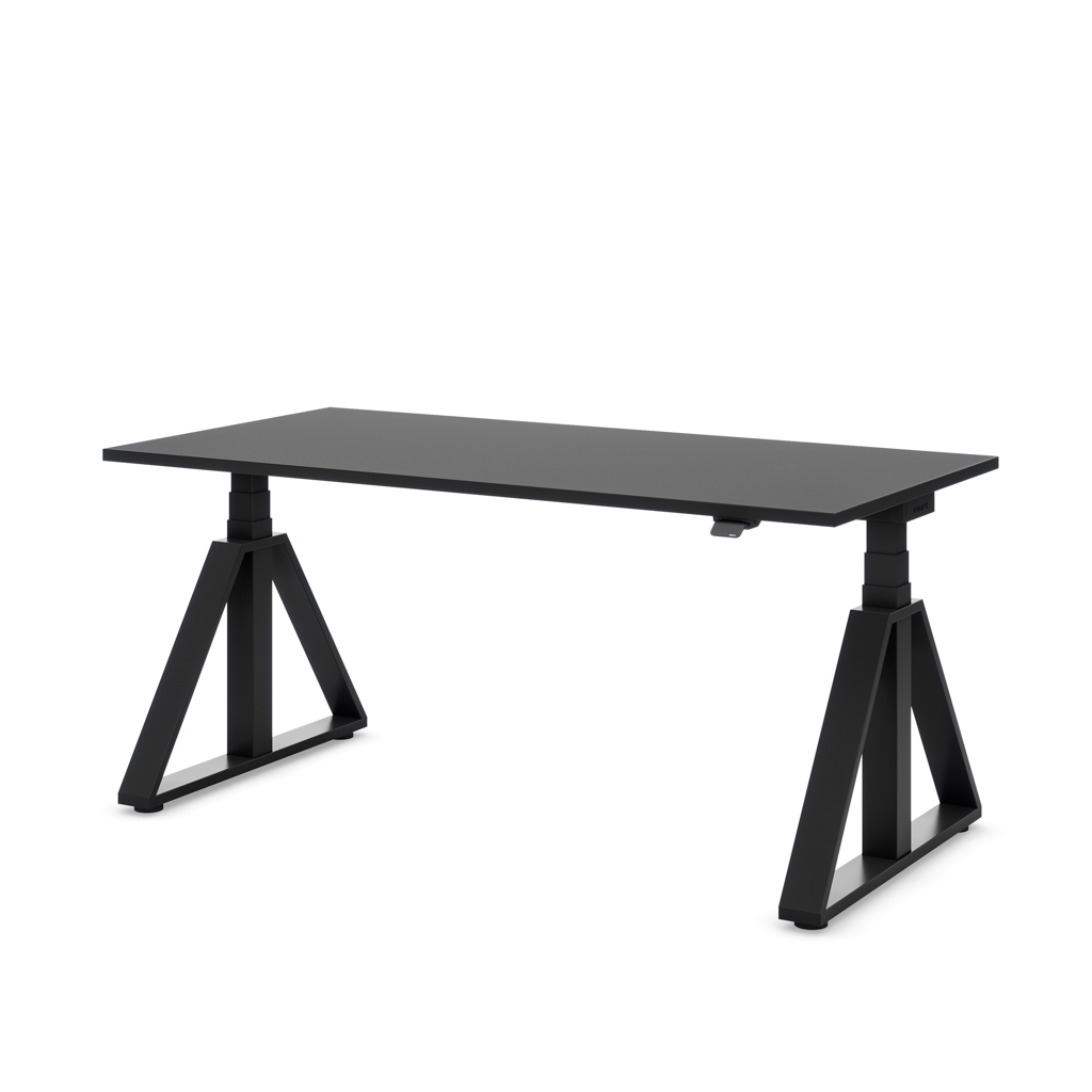 Höhenverstellbarer Schreibtisch Masterlift® Flex Loop-Edition, Stahl Trapez, Schwarz Dekor/Schwarz 160x80