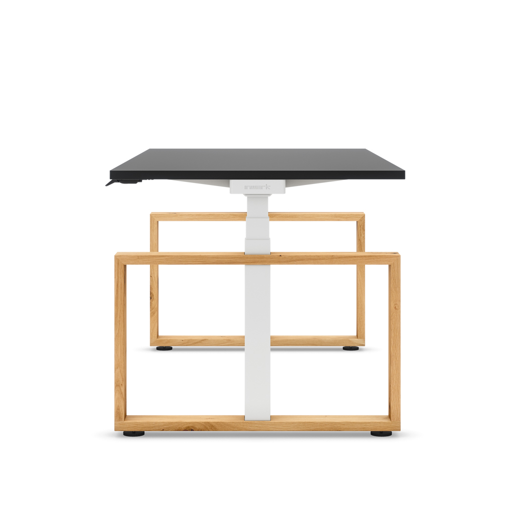 Höhenverstellbarer Schreibtisch Masterlift® Flex Loop-Edition, Holz Rechteck, Schwarz Dekor/Weiss 180x80
