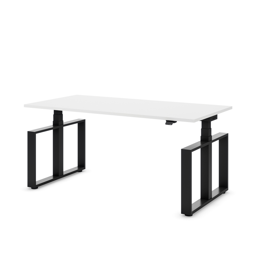 Höhenverstellbarer Schreibtisch Masterlift® Flex Loop-Edition, Stahl Rechteck,  Weiss Dekor/Schwarz 120x80