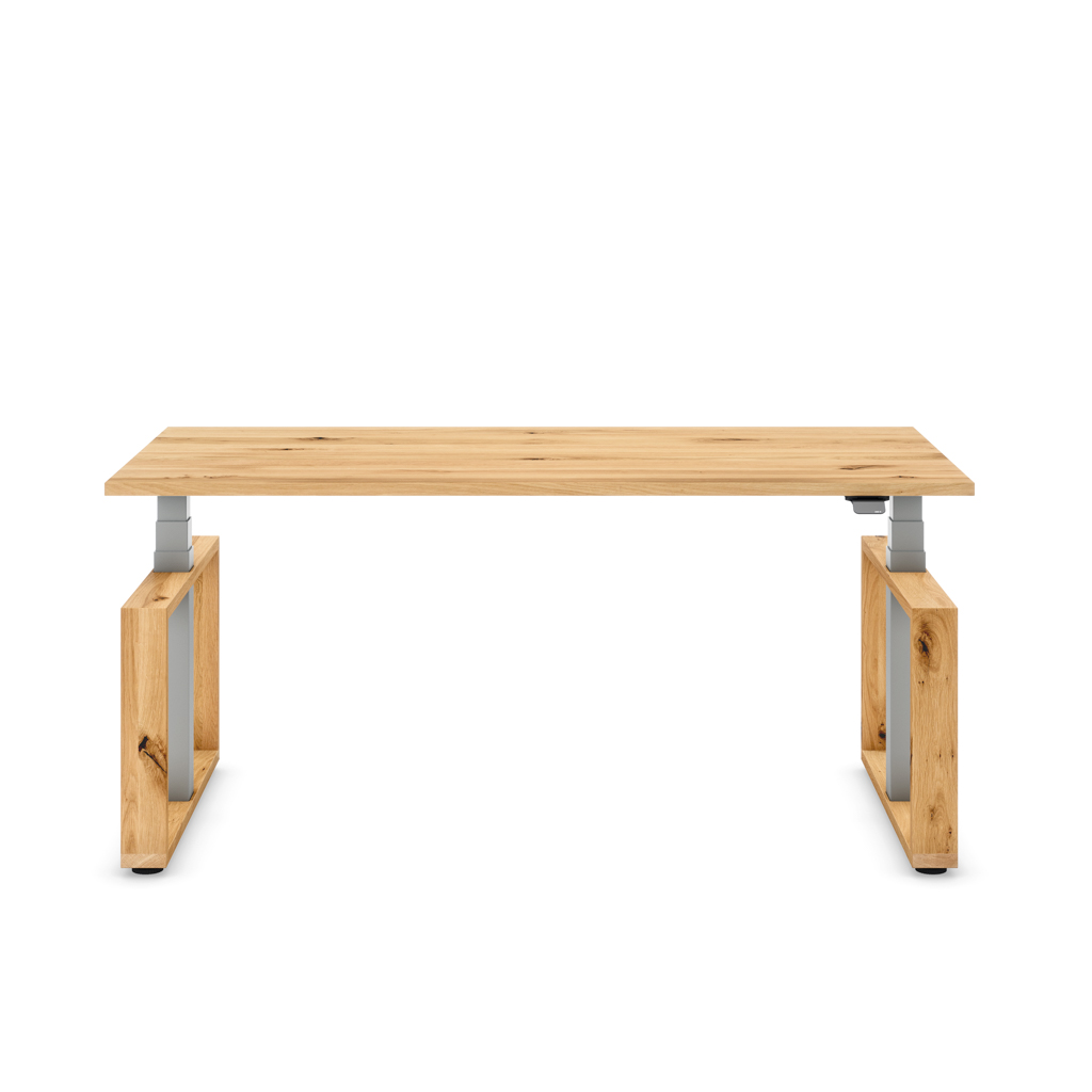 Höhenverstellbarer Schreibtisch Masterlift® Flex Loop-Edition, Holz Rechteck, Eiche Massivholz/Silber 160x80