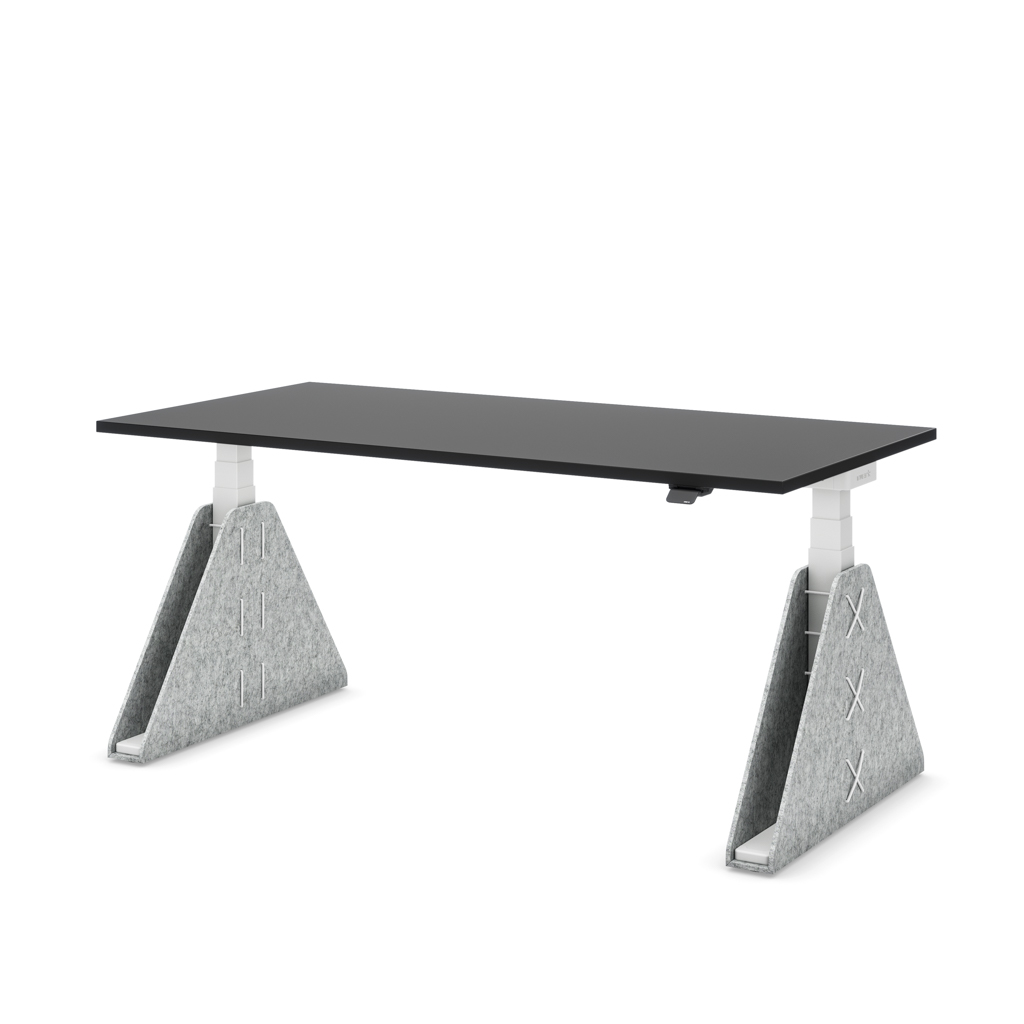 Höhenverstellbarer Schreibtisch Masterlift® Flex Akustix®-Edition, Trapez Hellgrau, Schwarz Dekor/Weiss 120x80