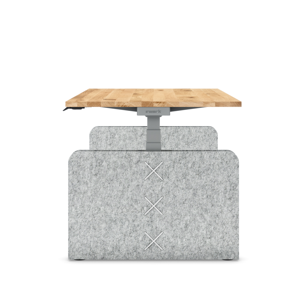 Höhenverstellbarer Schreibtisch Masterlift® Flex Akustix®-Edition, Rechteck Hellgrau, Eiche Massivholz/Silber 160x80