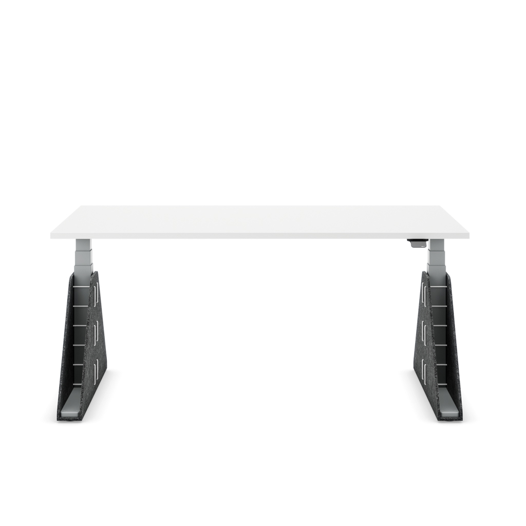 Höhenverstellbarer Schreibtisch Masterlift® Flex Akustix®-Edition, Trapez Dunkelgrau, Weiss Dekor/Silber 200x80