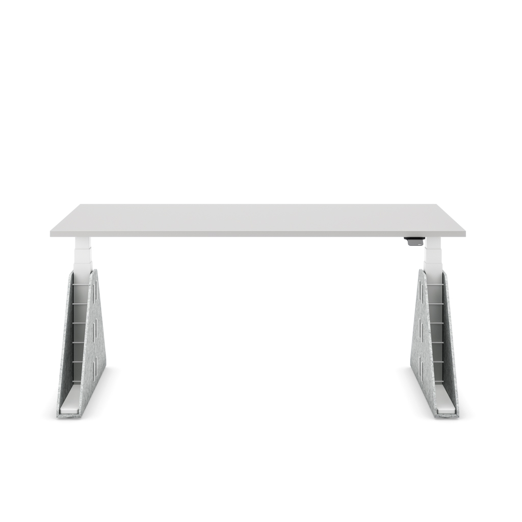 Höhenverstellbarer Schreibtisch Masterlift® Flex Akustix®-Edition, Trapez Hellgrau, Lichtgrau Dekor/Weiss 180x80