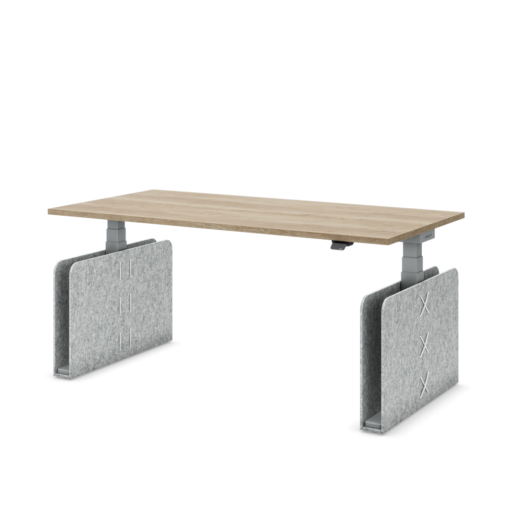Höhenverstellbarer Schreibtisch Masterlift® Flex Akustix®-Edition, Rechteck Hellgrau, Eiche Dekor/Silber 160x80