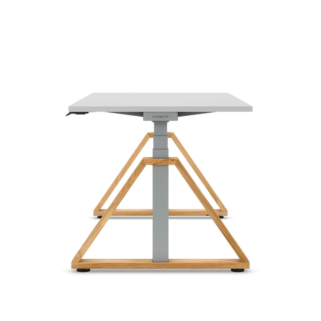 Höhenverstellbarer Schreibtisch Masterlift® Flex Loop-Edition, Holz Trapez, Lichtgrau Dekor/Schwarz 160x80
