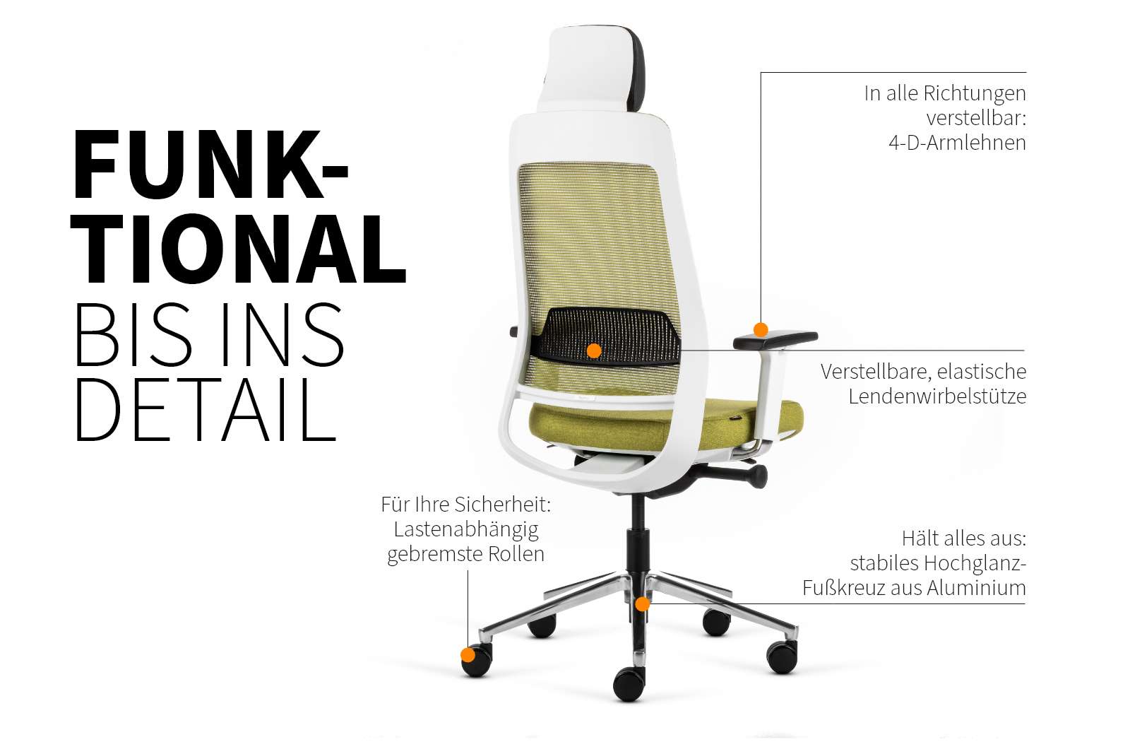 Inwerk Teamo® Original Plus - Bürostuhl mit Kopfstütze, Weiß/Grün