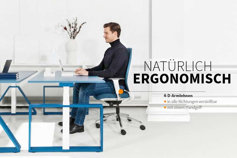 Teamo® Plush - Ergonomischer Bürostuhl, Vollpolster, Weiss/Blau
