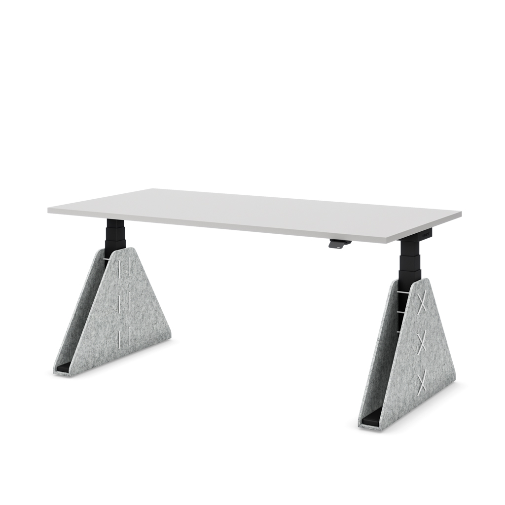 Höhenverstellbarer Schreibtisch Masterlift® Flex Akustix®-Edition, Trapez Hellgrau, Lichtgrau Dekor/Schwarz 160x80