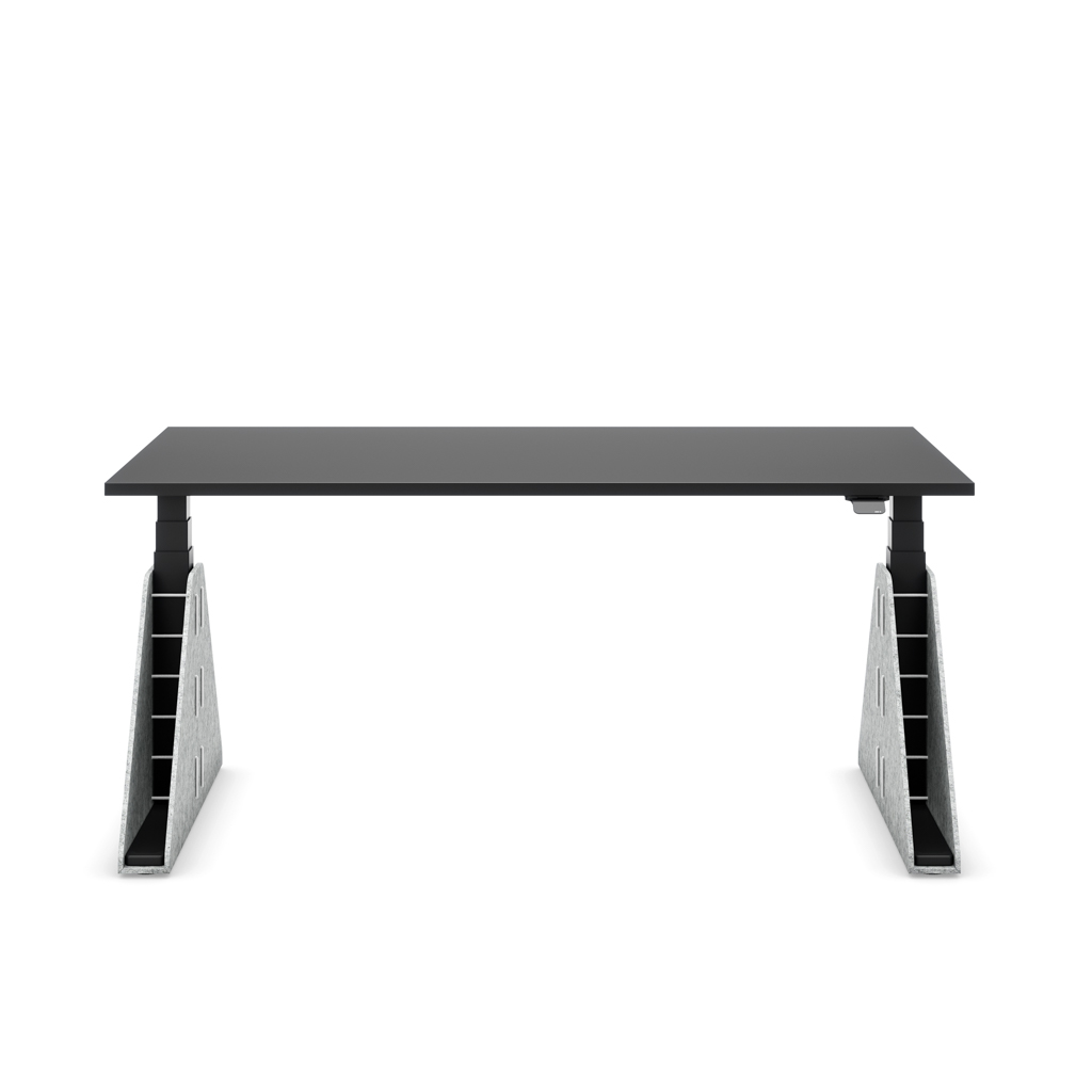 Höhenverstellbarer Schreibtisch Masterlift® Flex Akustix®-Edition, Trapez Hellgrau, Schwarz Dekor/Schwarz 160x80