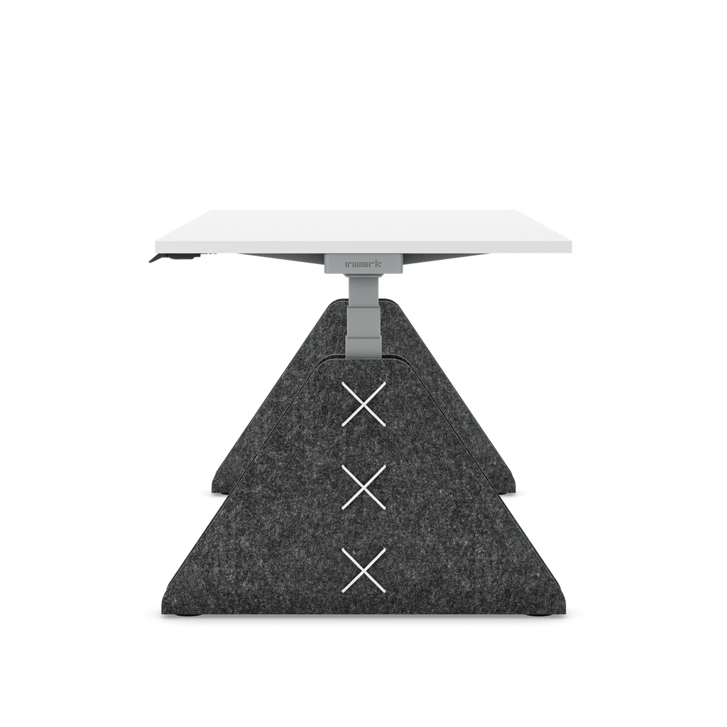 Höhenverstellbarer Schreibtisch Masterlift® Flex Akustix®-Edition, Trapez Dunkelgrau, Weiss Dekor/Silber 200x80
