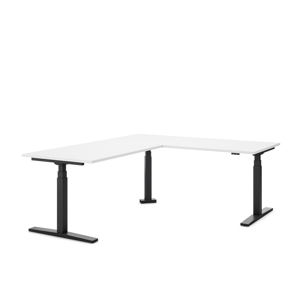 Höhenverstellbarer Eckschreibtisch Imperio® Lift Corner, Anbautisch links, Weiss/Schwarz 200x180