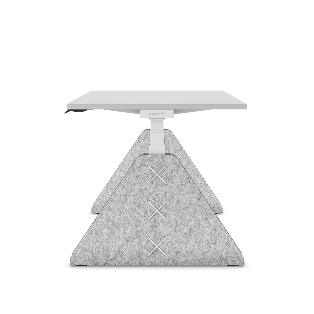 Höhenverstellbarer Schreibtisch Masterlift® Flex Akustix®-Edition, Trapez Hellgrau, Lichtgrau Dekor/Weiss 180x80