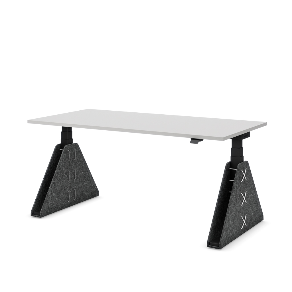 Höhenverstellbarer Schreibtisch Masterlift® Flex Akustix®-Edition, Trapez Dunkelgrau, Lichtgrau Dekor/Schwarz 180x80