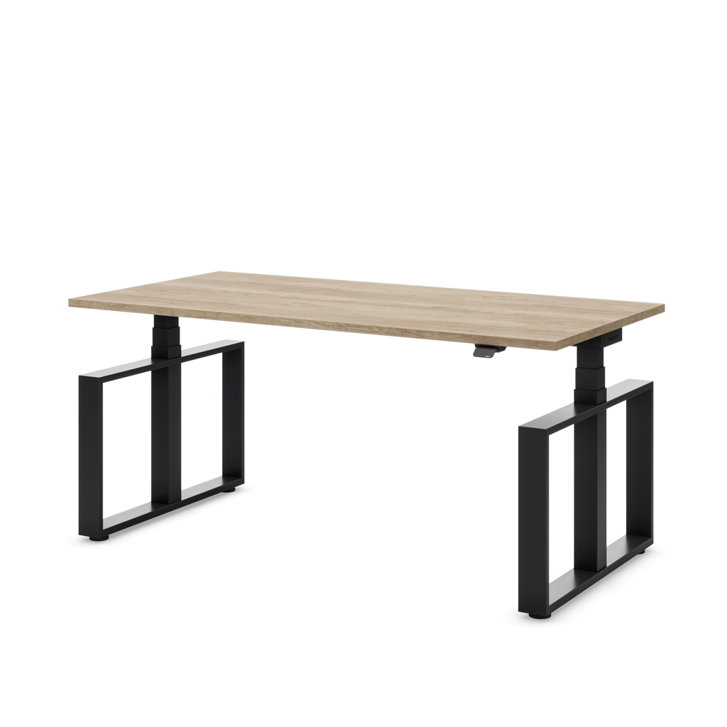 Höhenverstellbarer Schreibtisch Masterlift® Flex Loop-Edition, Stahl Rechteck, Eiche Dekor/Schwarz 180x80