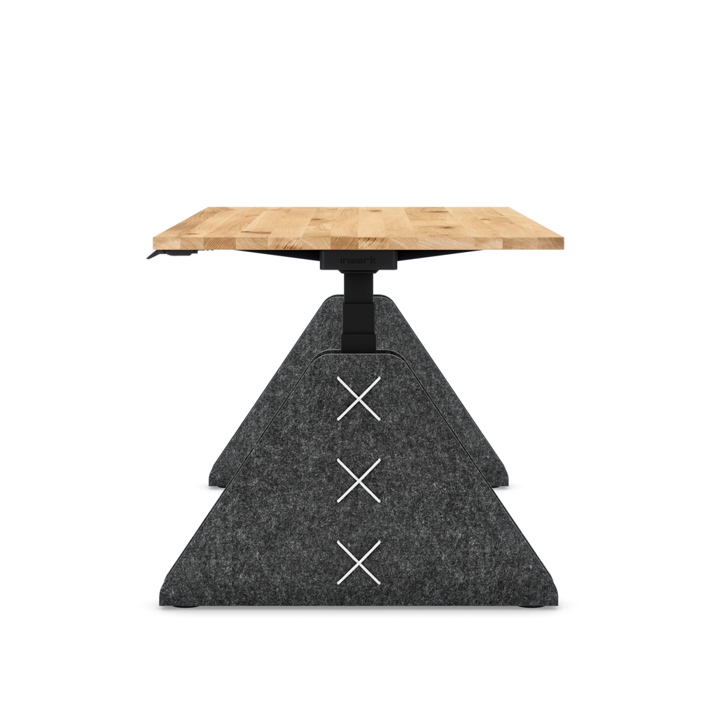 Höhenverstellbarer Schreibtisch Masterlift® Flex Akustix®-Edition, Trapez Dunkelgrau, Eiche Massivholz/Schwarz 160x80