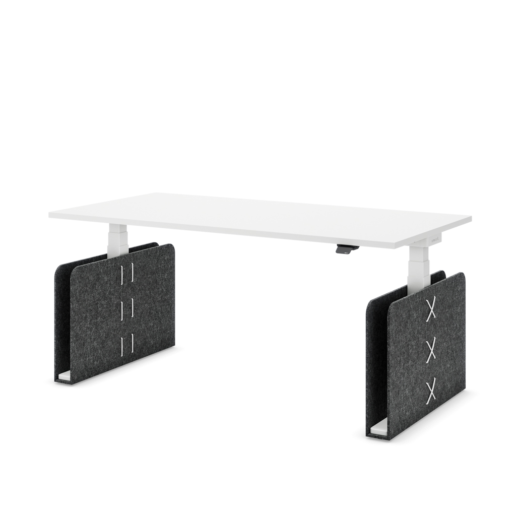 Höhenverstellbarer Schreibtisch Masterlift® Flex Akustix®-Edition, Rechteck Dunkelgrau, Weiss Dekor/Weiss 200x80