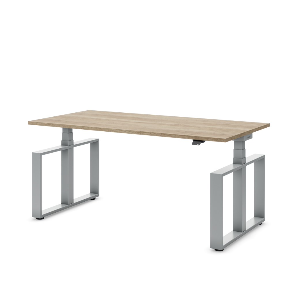 Höhenverstellbarer Schreibtisch Masterlift® Flex Loop-Edition, Stahl Rechteck, Eiche Dekor/Silber 160x80
