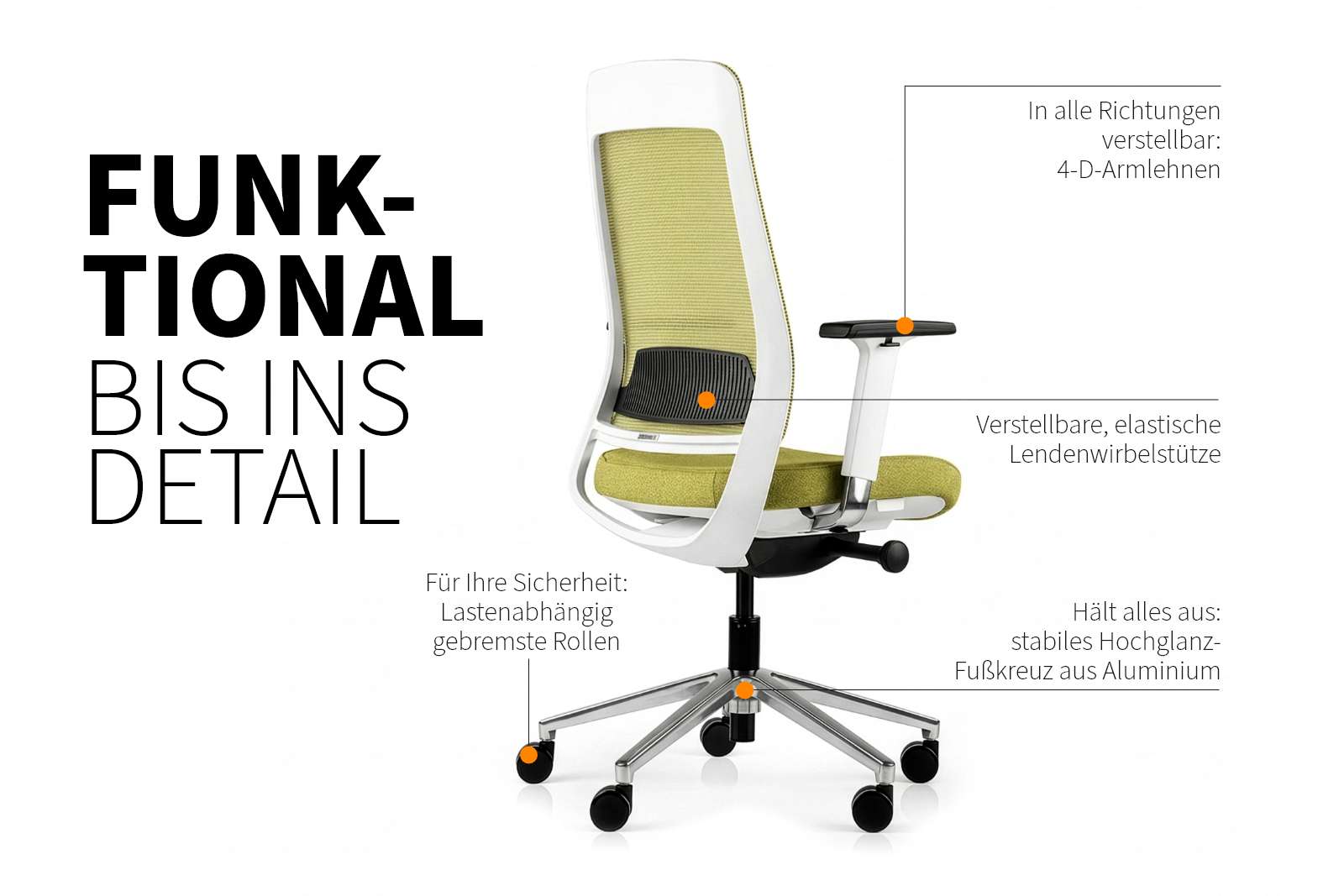 Inwerk Teamo® Original - Ergonomischer Bürostuhl, Weiß/Grün