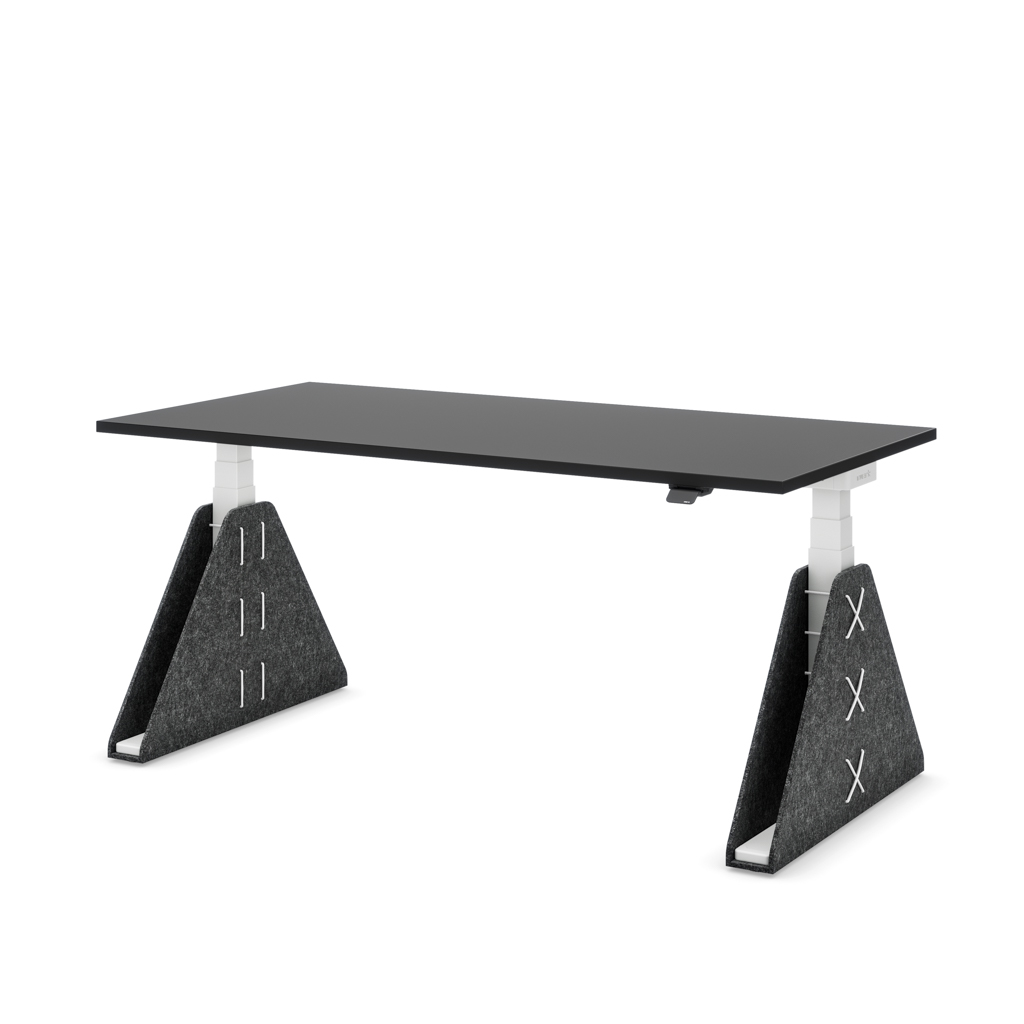 Höhenverstellbarer Schreibtisch Masterlift® Flex Akustix®-Edition, Trapez Dunkelgrau, Schwarz Dekor/Weiss 200x80