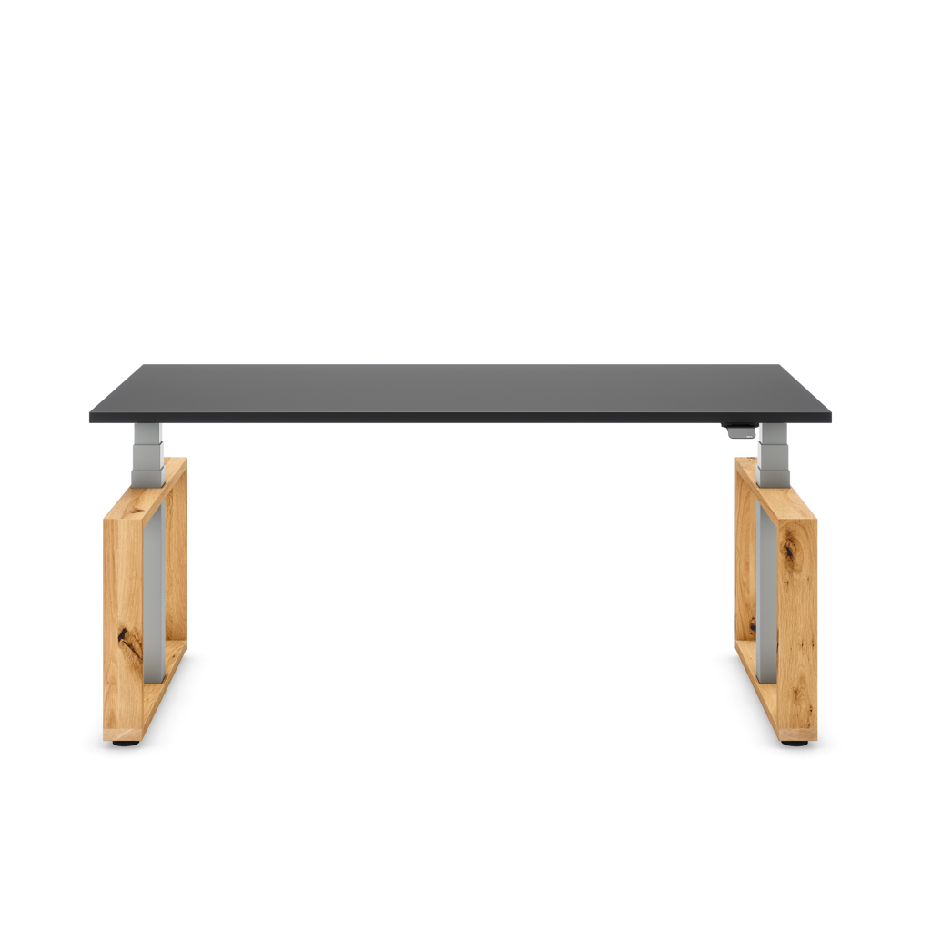 Höhenverstellbarer Schreibtisch Masterlift® Flex Loop-Edition, Holz Rechteck, Schwarz Dekor/Silber 200x80