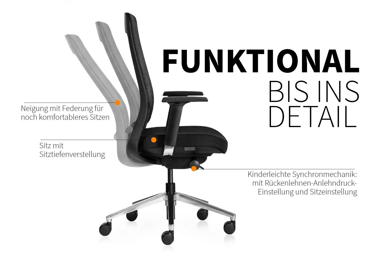 Inwerk Teamo® Original - Ergonomischer Bürostuhl, Schwarz