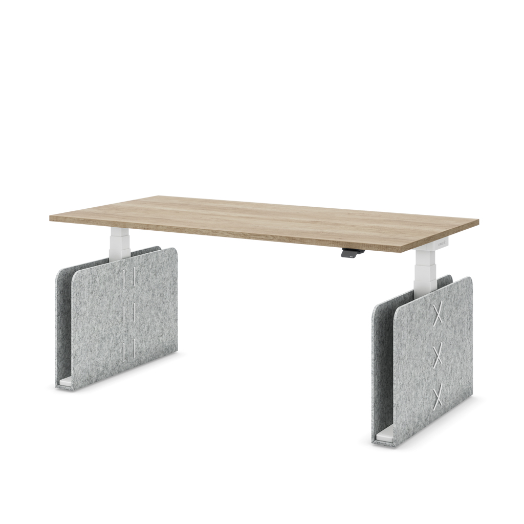 Höhenverstellbarer Schreibtisch Masterlift® Flex Akustix®-Edition, Rechteck Hellgrau, Eiche Dekor/Weiss 180x80