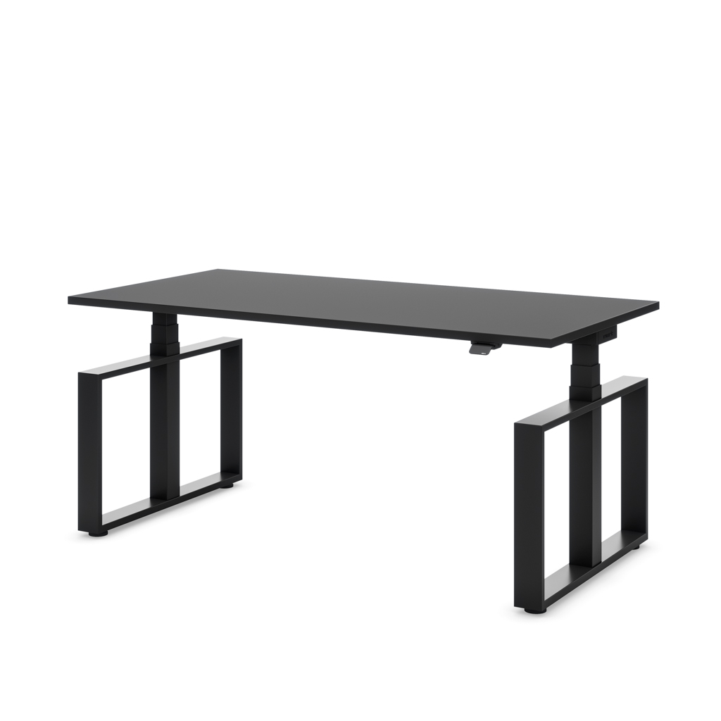 Höhenverstellbarer Schreibtisch Masterlift® Flex Loop-Edition, Stahl Rechteck, Schwarz Dekor/Schwarz 180x80