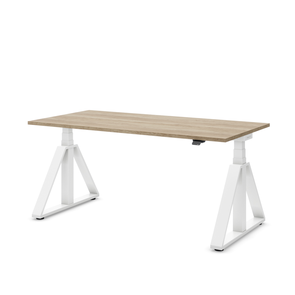 Höhenverstellbarer Schreibtisch Masterlift® Flex Loop-Edition, Stahl Trapez, Eiche Dekor/Weiss 180x80