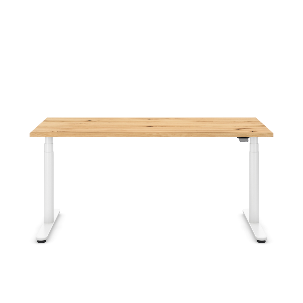 Höhenverstellbarer Schreibtisch Masterlift® Flex Basic rund, Eiche Massivholz/Weiss 160x80