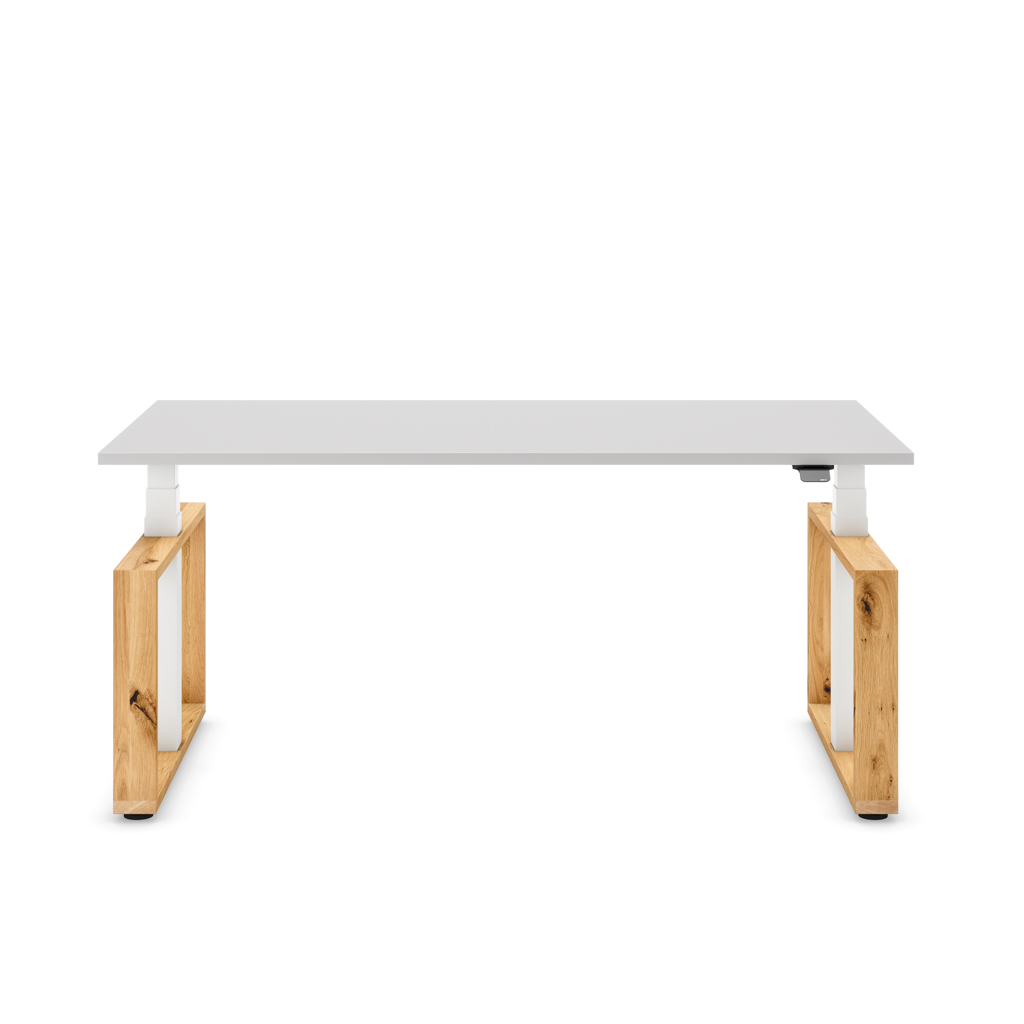 Höhenverstellbarer Schreibtisch Masterlift® Flex Loop-Edition, Holz Rechteck, Lichtgrau Dekor/Weiss 160x80