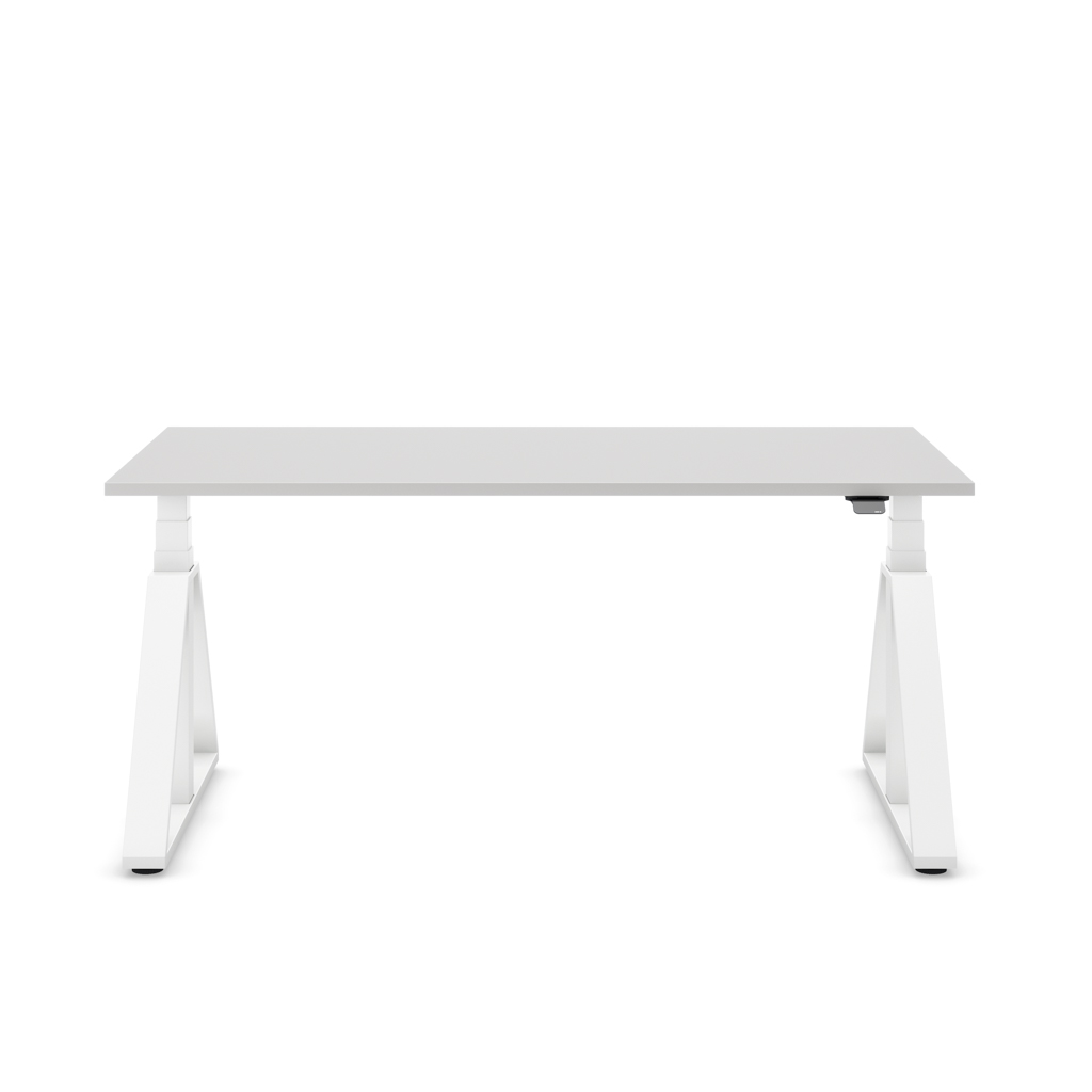 Höhenverstellbarer Schreibtisch Masterlift® Flex Loop-Edition, Stahl Trapez, Lichtgrau Dekor/Weiss 160x80