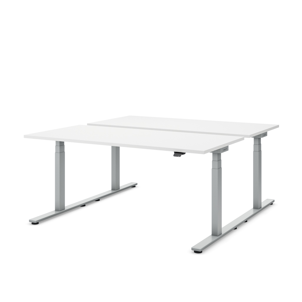 Höhenverstellbarer Team-Schreibtisch Masterlift® Flex Light, Weiss/Silber140x80