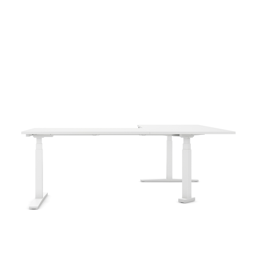Höhenverstellbarer Eckschreibtisch Imperio® Lift Corner, Anbautisch rechts, Weiss/Weiss 200x180