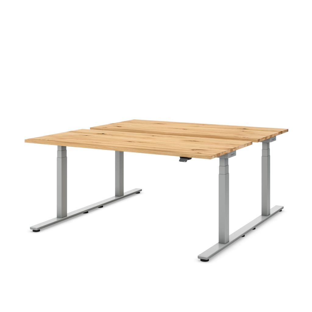 Höhenverstellbarer Team-Schreibtisch Masterlift® Flex Light, Eiche Massivholz/Silber 160x80